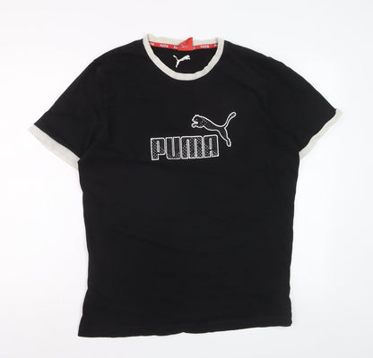 Puma Womens Black L Slim Fit Embroidered Logo Cotton T-Shirt
