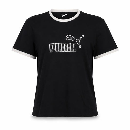 Front view of Puma women’s black l slim fit embroidered logo cotton t-shirt