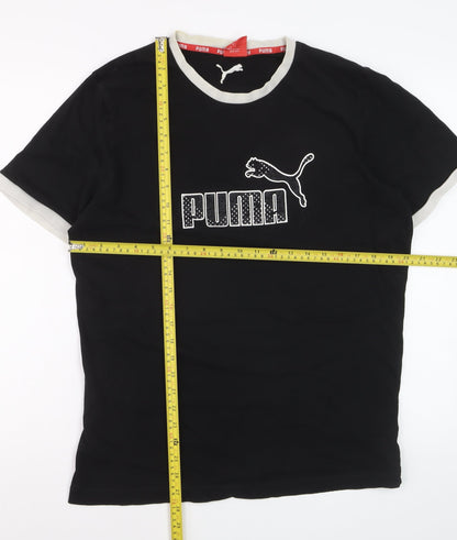 Puma Womens Black L Slim Fit Embroidered Logo Cotton T-Shirt