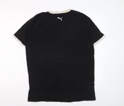 Puma Womens Black L Slim Fit Embroidered Logo Cotton T-Shirt