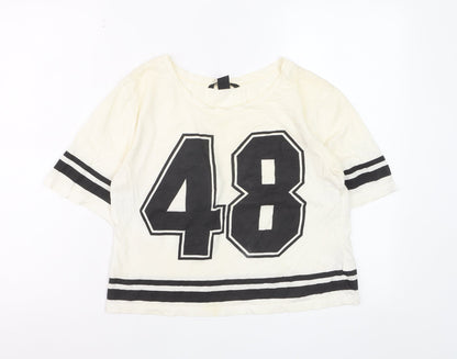 H&M Women’s White Cotton Cropped T-Shirt XS Sports Style