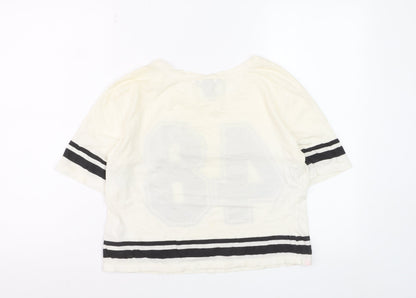 H&M Women’s White Cotton Cropped T-Shirt XS Sports Style