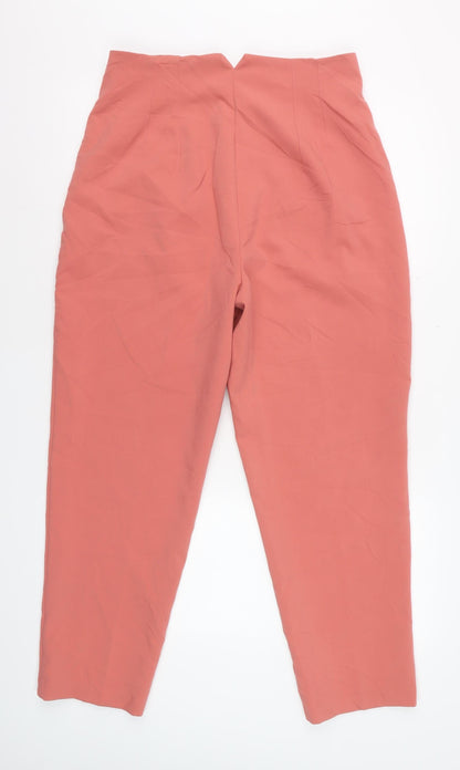 Zara Women Coral Pink High Waist Straight Trousers Size L