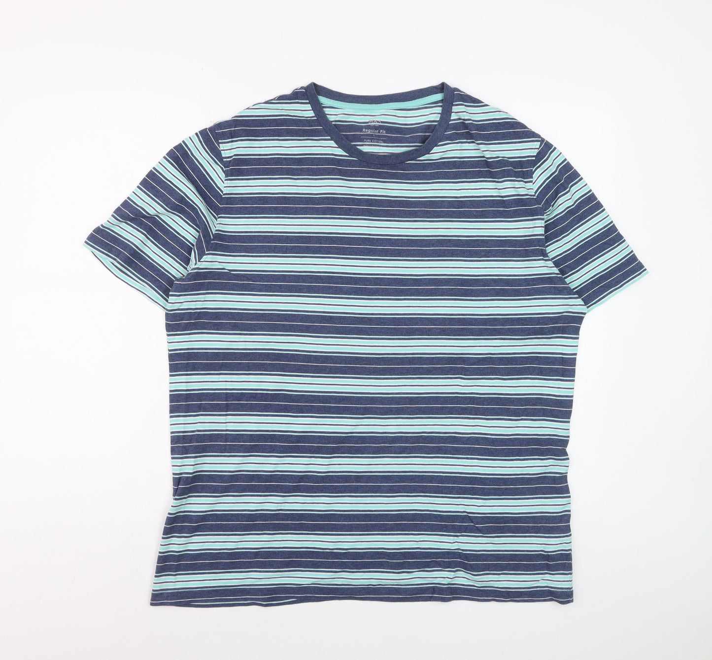 Marks and Spencer Men’s Blue Striped Regular Fit Cotton T-Shirt L