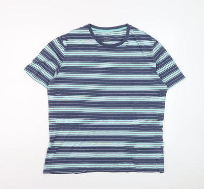 Marks and Spencer Men’s Blue Striped Regular Fit Cotton T-Shirt L