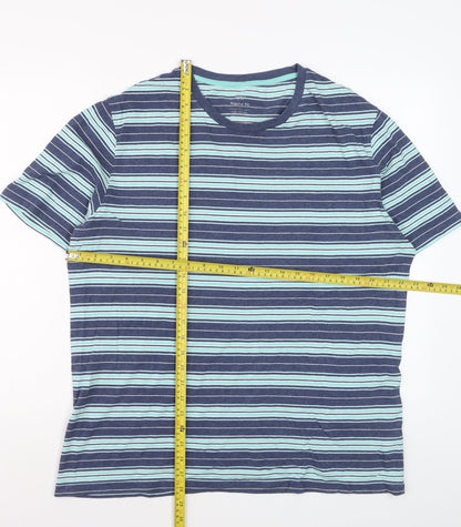 Marks and Spencer Men’s Blue Striped Regular Fit Cotton T-Shirt L