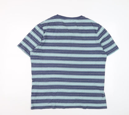 Marks and Spencer Men’s Blue Striped Regular Fit Cotton T-Shirt L
