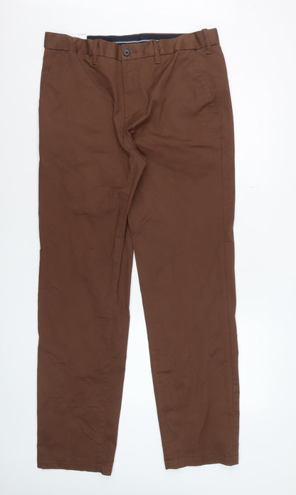 Marks and Spencer Men’s Brown Chino Trousers 34W 33L Regular Fit