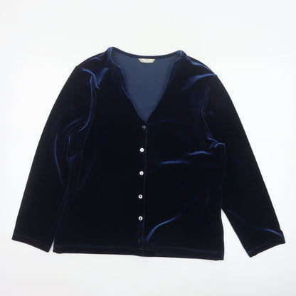 Marks and Spencer Women Blue Velvet V-Neck Long Sleeve Blouse Size 16
