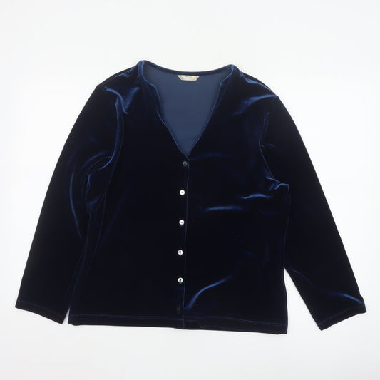 Marks and Spencer Women Blue Velvet V-Neck Long Sleeve Blouse Size 16