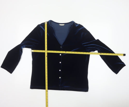 Marks and Spencer Women Blue Velvet V-Neck Long Sleeve Blouse Size 16