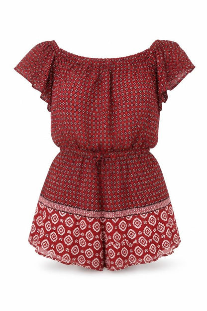 Abercrombie & Fitch Women Red Patterned Viscose Playsuit Size M