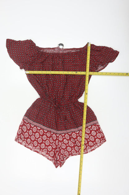 Abercrombie & Fitch Women Red Patterned Viscose Playsuit Size M