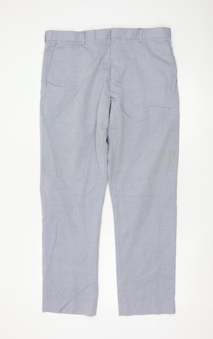 Reiss Men’s Grey Wool Cotton Chino Trousers 34in Regular Fit
