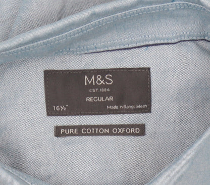 Marks and Spencer Men's Blue 16.5 Regular Fit Pure Cotton Oxford Shirt