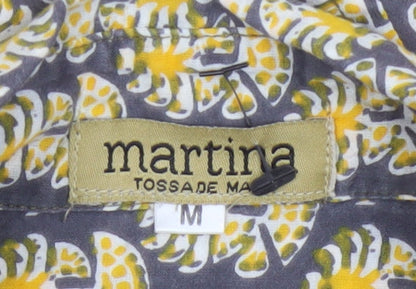Martina Women's Grey Floral Cotton Button-Up Shirt M