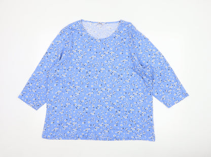 Cotton Traders Women’s Blue Floral 3/4 Sleeve Cotton Plus Size 24 Top