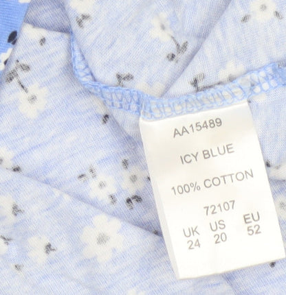 Cotton Traders Women’s Blue Floral 3/4 Sleeve Cotton Plus Size 24 Top