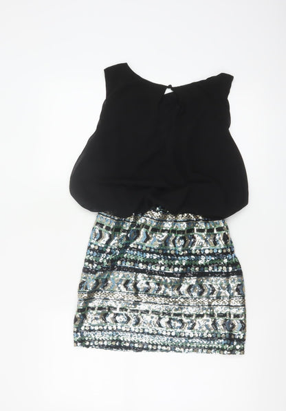 TFNC London Women's Black Sequin Short Bodycon Party Dress Size S