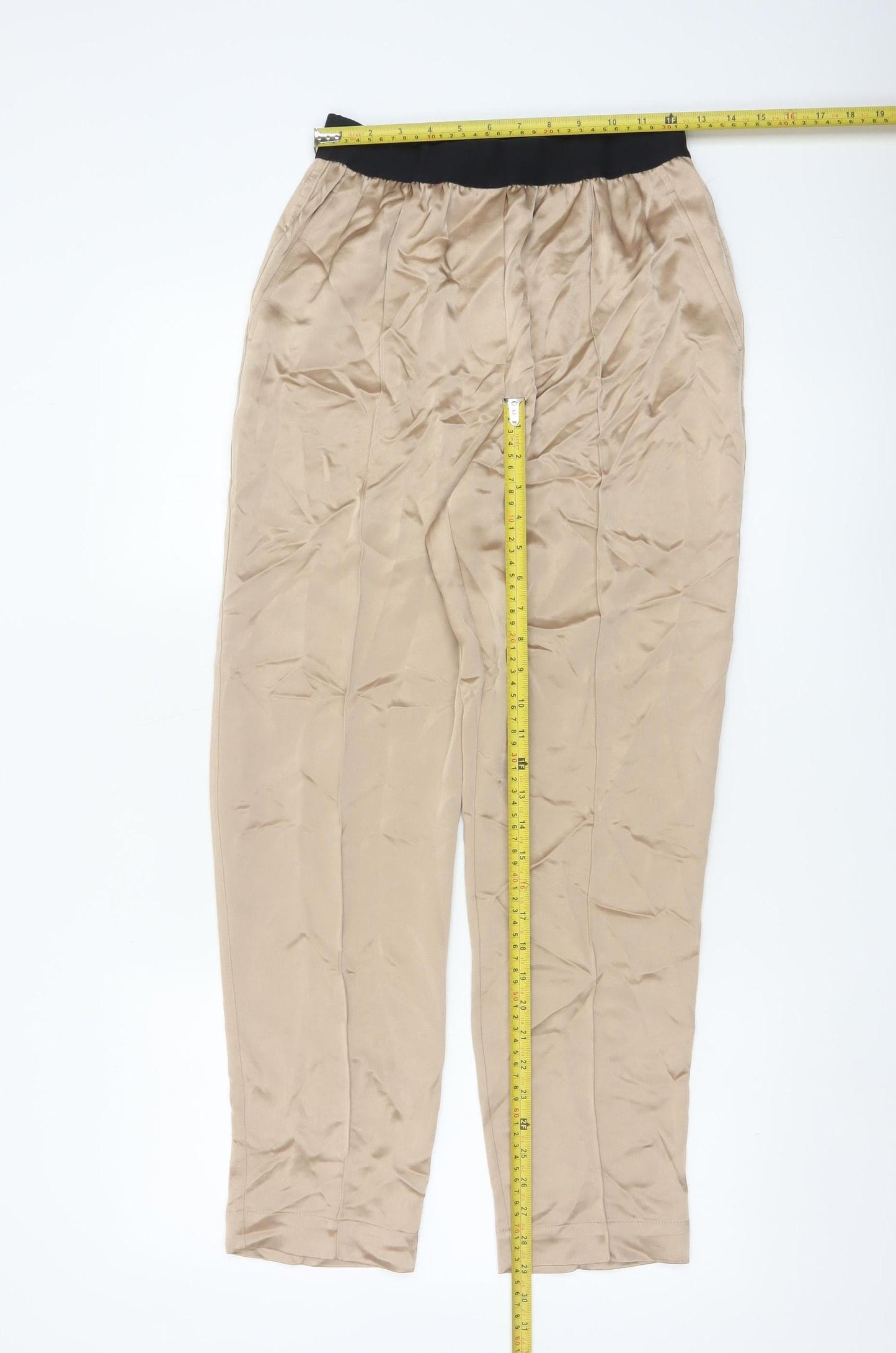 Reiss Women Beige Tapered Trousers UK 8 Acetate Blend Elastic Waist