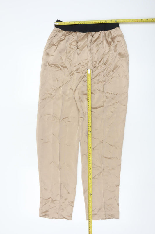 Reiss Women Beige Tapered Trousers UK 8 Acetate Blend Elastic Waist