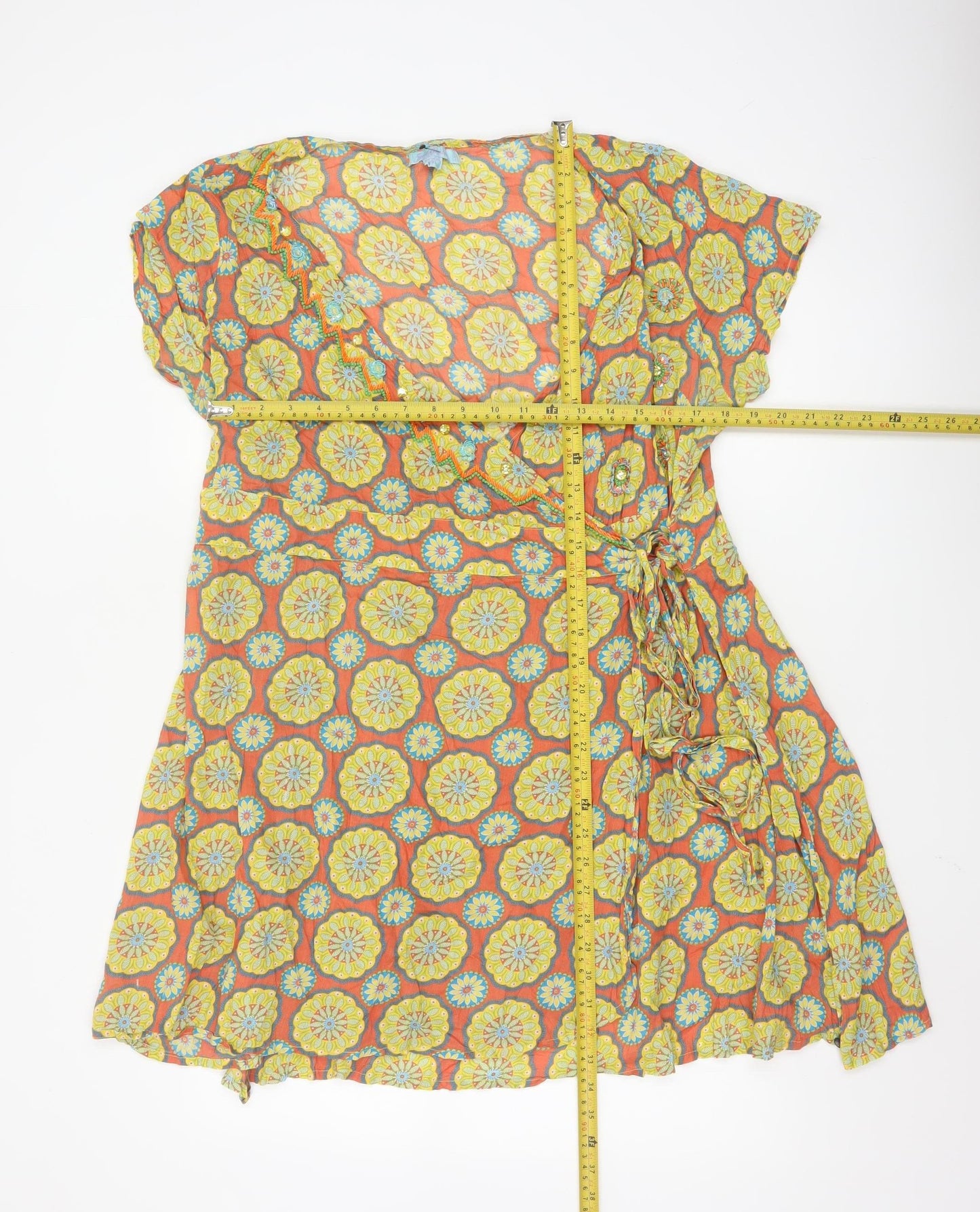 Joe Browns Womens Orange Floral Wrap Dress UK 18 Boho Summer