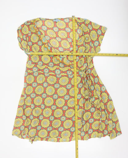 Joe Browns Womens Orange Floral Wrap Dress UK 18 Boho Summer