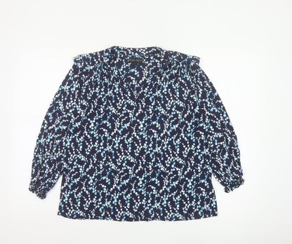 Phase Eight Women’s Blue Floral V-Neck Long Sleeve Blouse Size 12