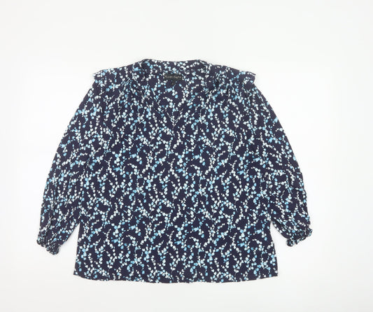 Phase Eight Women’s Blue Floral V-Neck Long Sleeve Blouse Size 12