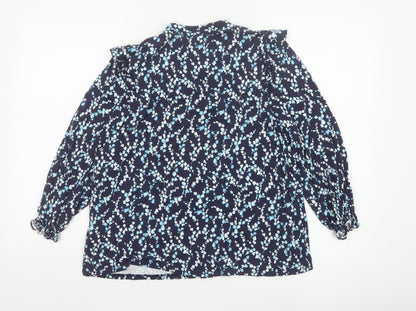 Phase Eight Women’s Blue Floral V-Neck Long Sleeve Blouse Size 12