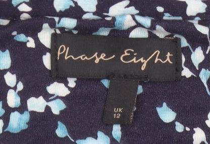 Phase Eight Women’s Blue Floral V-Neck Long Sleeve Blouse Size 12