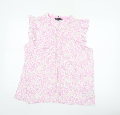 Crew Clothing Women Pink Floral Ruffle Sleeveless Blouse Size 16