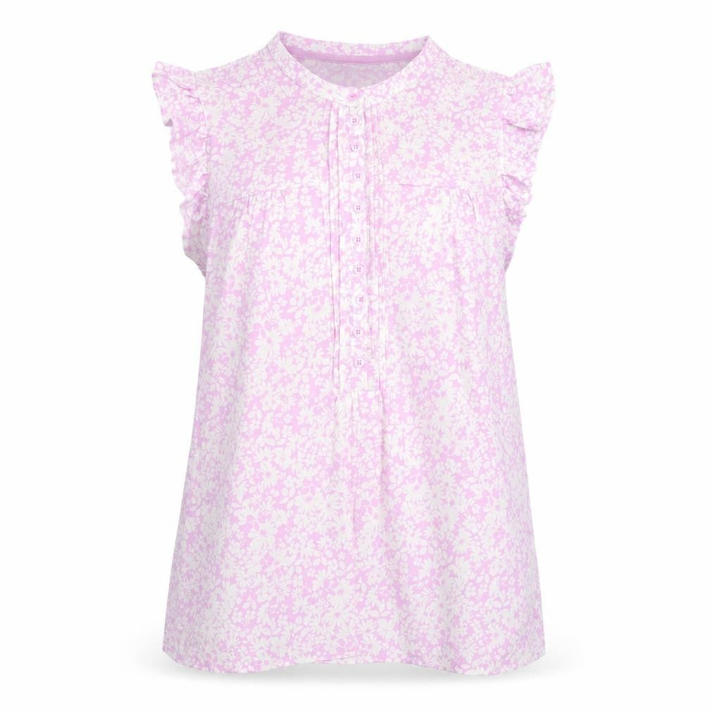 Front view of Crew Clothing Pink Floral Ruffle Sleeveless Blouse, size 16