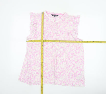 Crew Clothing Women Pink Floral Ruffle Sleeveless Blouse Size 16