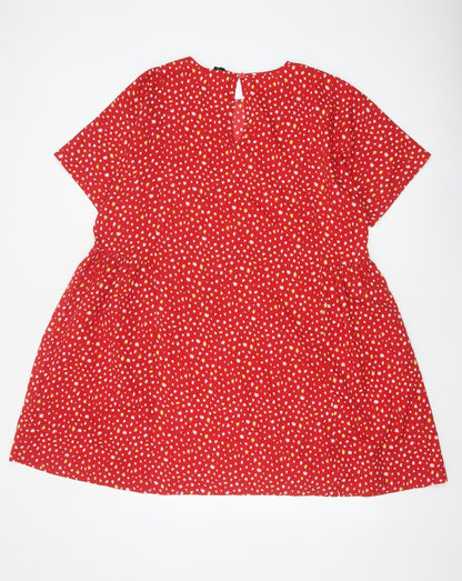Wednesday's Girl Women's Red Floral Skater Dress XL Short Sleeve