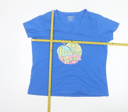 Mountain Warehouse Womens Blue V-Neck Beach Print Cotton T-Shirt Size 18
