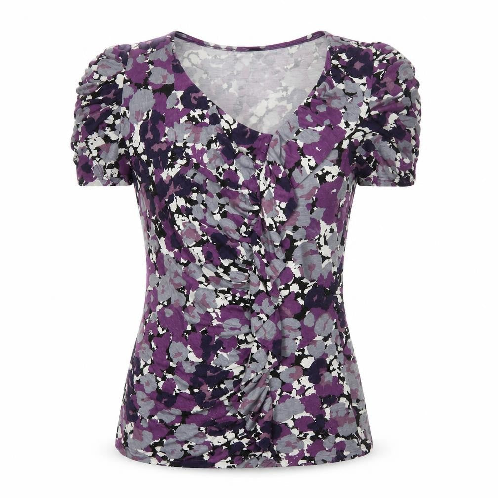 Betty Jackson Black Womens Multicoloured Size 8 Floral Viscose Ruched Top