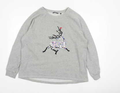 Next Women Grey Sequin Reindeer Pullover Sweatshirt Size 18
