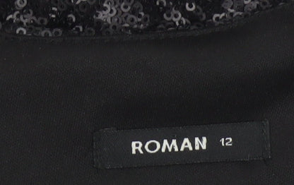 Roman Women Black Sequin Bodycon Knee Length Party Dress Size 12