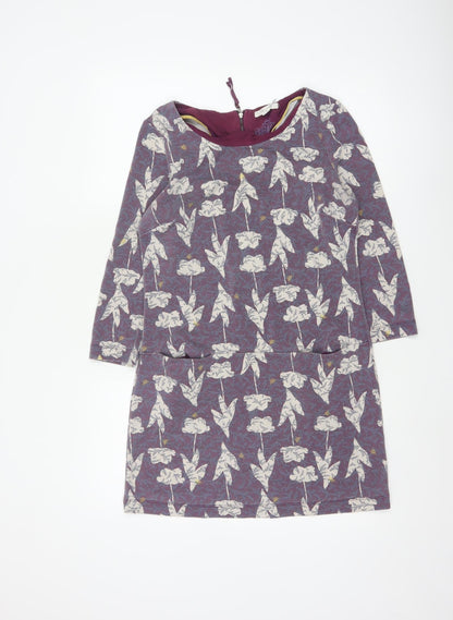White Stuff Women Purple Floral Mini Shift Dress Size 8 Polyester Blend