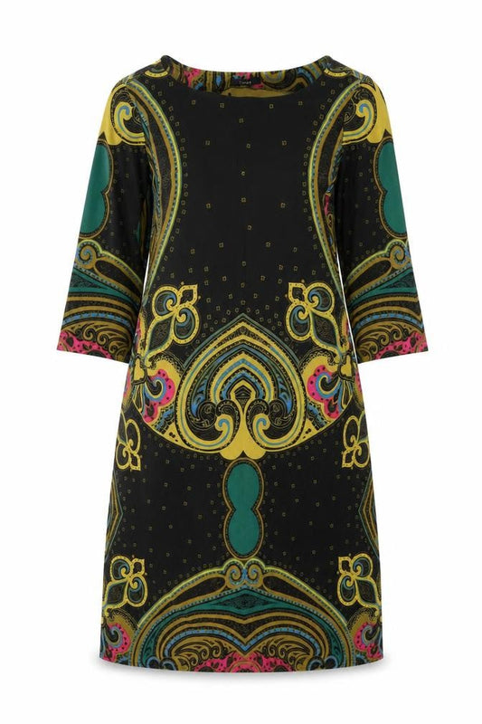 Front view of Linea Women’s Multicoloured Paisley Shift Dress, size UK 12