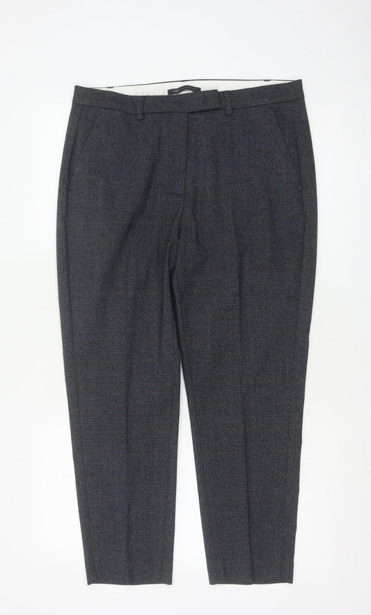 Marks and Spencer Womens Navy Mix Checked Trousers UK 14 Short