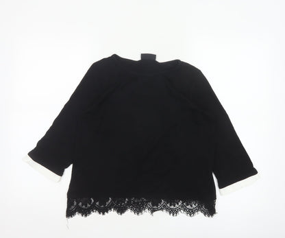 Wallis Women’s Black Lace Hem 3/4 Sleeve Tunic Blouse UK 12