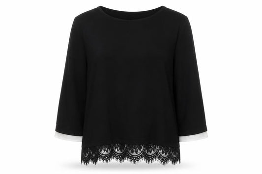 Wallis Women’s Black Lace Hem 3/4 Sleeve Tunic Blouse UK 12