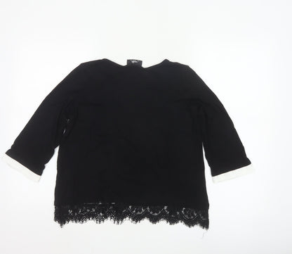 Wallis Women’s Black Lace Hem 3/4 Sleeve Tunic Blouse UK 12