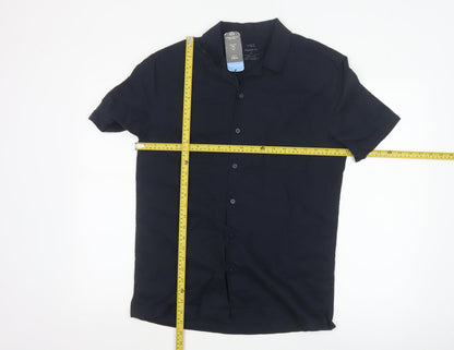 Marks and Spencer Men's Blue Linen Blend Regular Fit Short Sleeve Shirt S