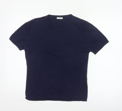 House of Bruar Women's Blue Silk Cotton Cashmere Short Sleeve T-Shirt Size 12