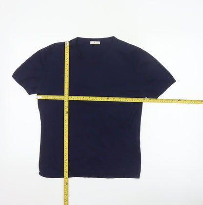 House of Bruar Women's Blue Silk Cotton Cashmere Short Sleeve T-Shirt Size 12
