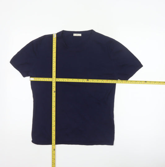 House of Bruar Women's Blue Silk Cotton Cashmere Short Sleeve T-Shirt Size 12