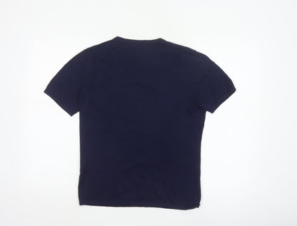 House of Bruar Women's Blue Silk Cotton Cashmere Short Sleeve T-Shirt Size 12